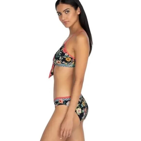 Johnny Was Mia Tie Front Black Floral Boho Bikini Size X-Large NWT - Picture 2 of 11
